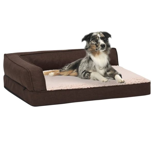 Cama para perros ergonómica 75x53 cm aspecto lino felpa marrón