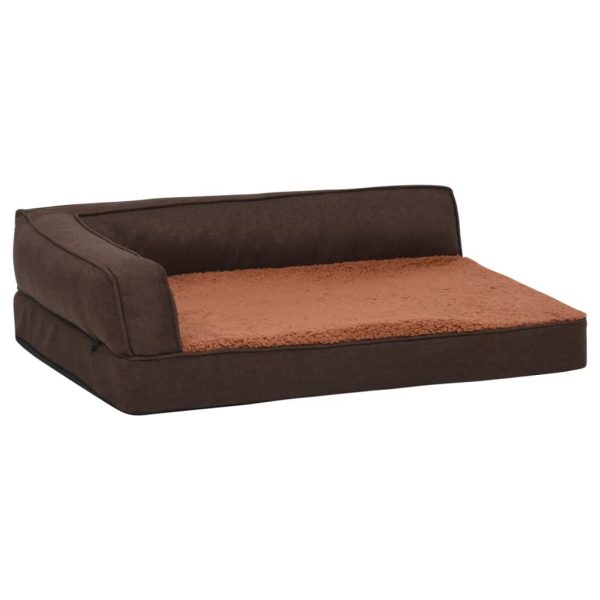 Cama para perros ergonómica 60x42 cm aspecto lino felpa marrón - Imagen 2