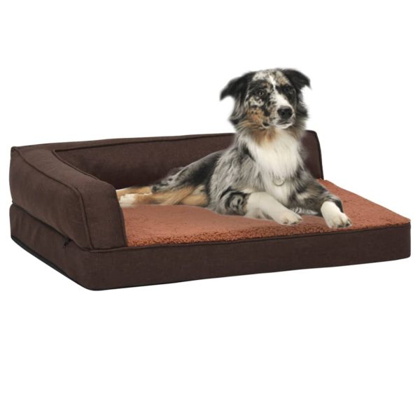 Cama para perros ergonómica 60x42 cm aspecto lino felpa marrón