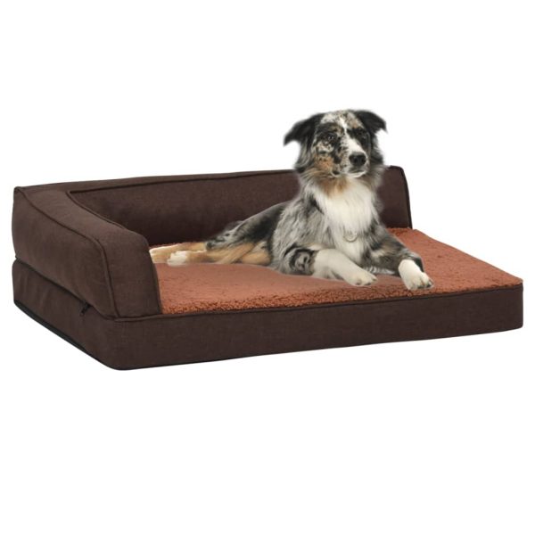 Cama para perros ergonómica 75x53 cm aspecto lino felpa marrón