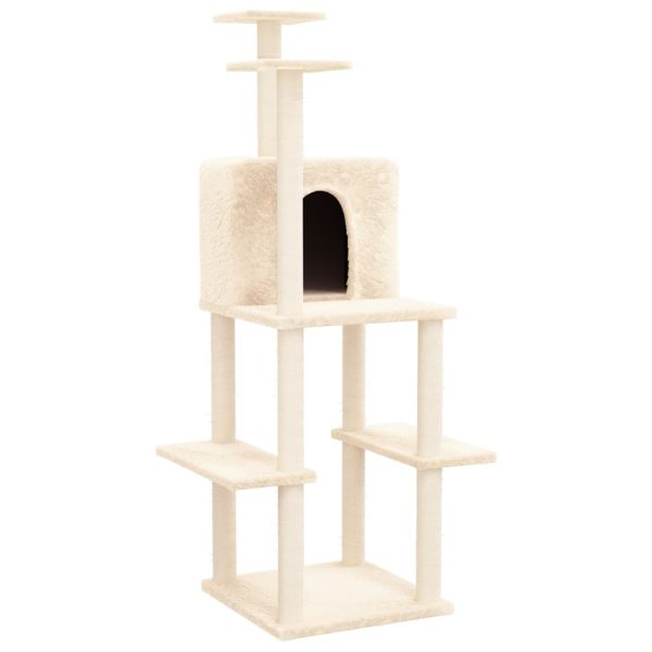 Rascador para gatos con postes rascadores de sisal 144,5 cm color crema - Imagen 2