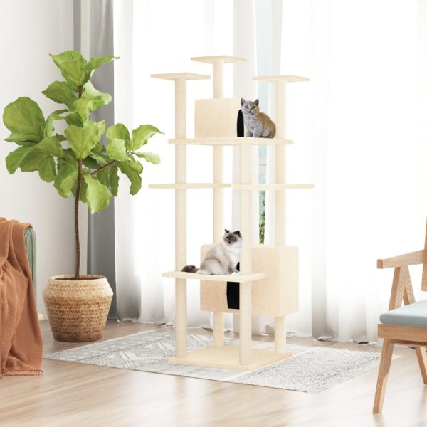 Rascador para gatos con postes rascadores de sisal 162 cm color crema