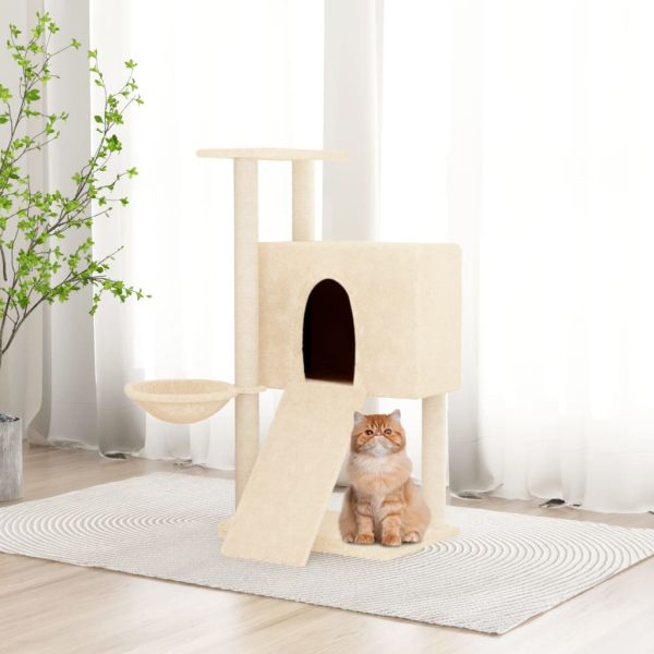 Rascador para gatos con postes rascadores de sisal 96 cm color crema