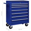 Trólei de oficina para ferramentas com 7 gavetas azul - Image 7