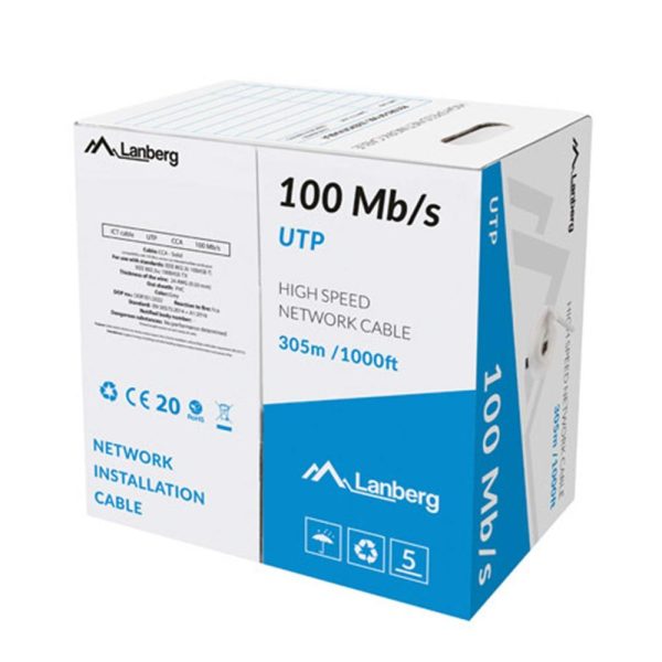 Bobina cat.5e lanberg utp rj45 solido cca awg24 305m gris