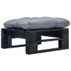 Otomano de paletes com almofadão cinzento madeira preto