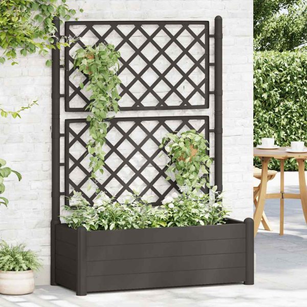 Vaso/floreira de jardim com treliça 100x43x142 cm PP antracite - Image 2