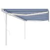 Toldo autom. LED e sensor de vento 5x3 m azul e branco