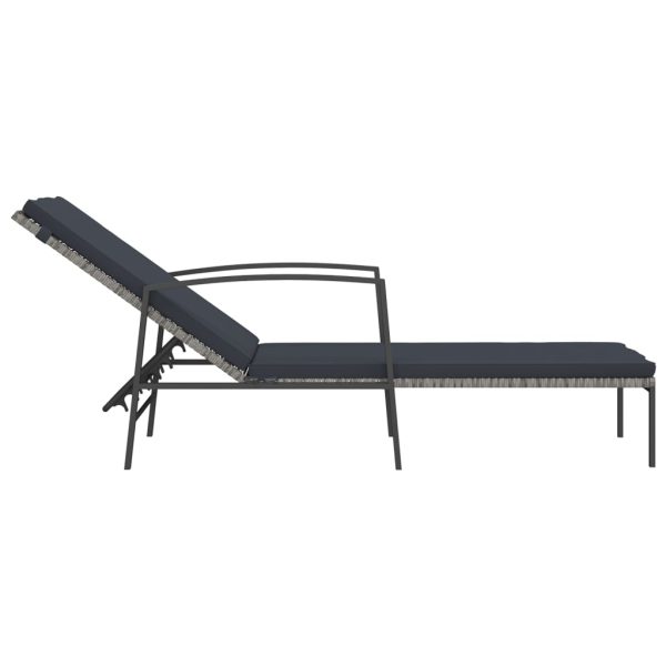 Espreguiçadeira de jardim com almofadão vime PE cinzento - Image 3