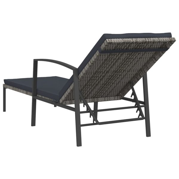 Espreguiçadeira de jardim com almofadão vime PE cinzento - Image 4