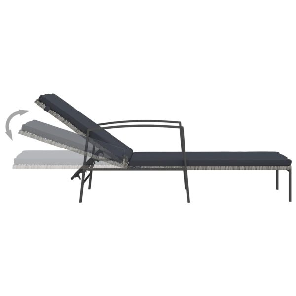 Espreguiçadeira de jardim com almofadão vime PE cinzento - Image 5