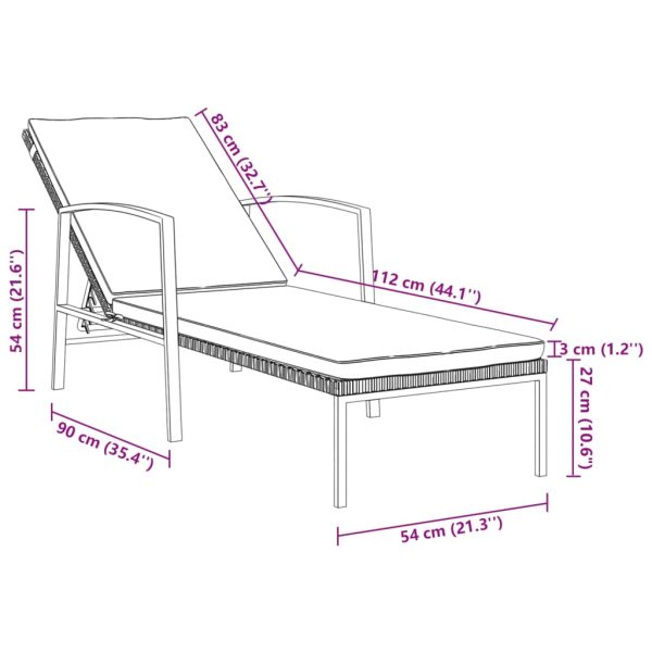 Espreguiçadeira de jardim com almofadão vime PE cinzento - Image 7