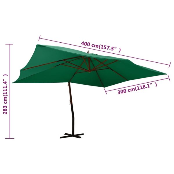 Guarda-sol jardim cantilever c/ poste madeira 400x300 cm verde - Image 8