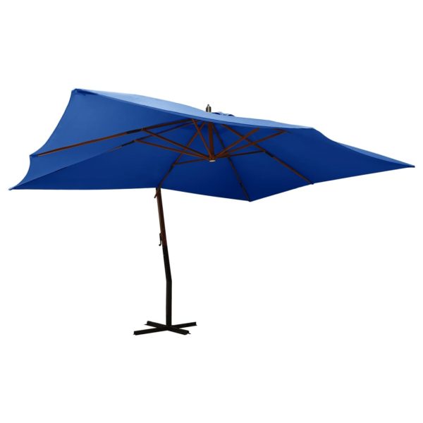 Guarda-sol cantilever c/ poste de madeira 400x300 cm azul