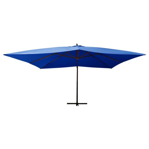 Guarda-sol cantilever c/ poste de madeira 400x300 cm azul - Image 2