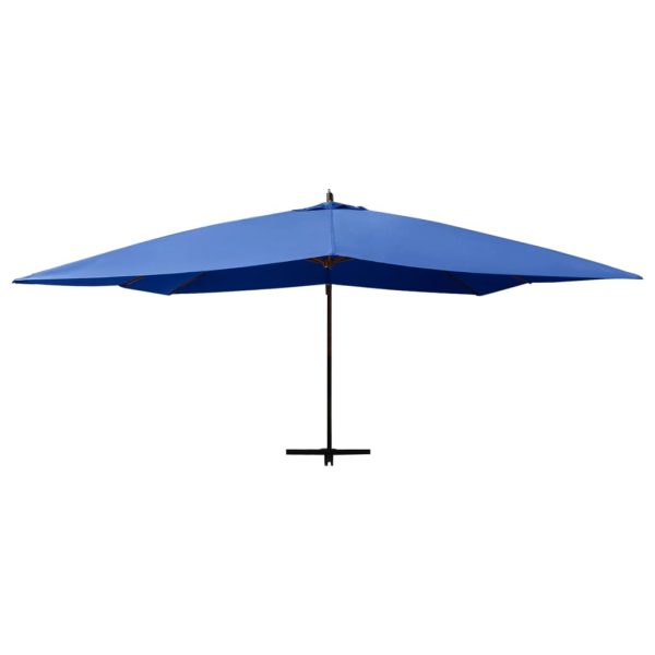 Guarda-sol cantilever c/ poste de madeira 400x300 cm azul - Image 3