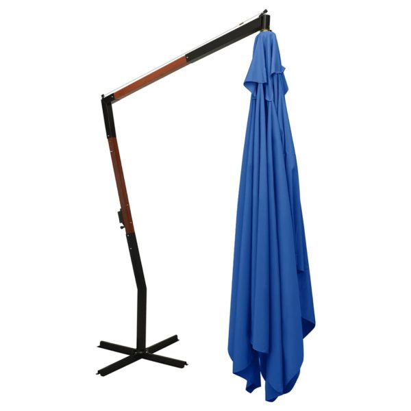 Guarda-sol cantilever c/ poste de madeira 400x300 cm azul - Image 4