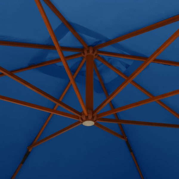 Guarda-sol cantilever c/ poste de madeira 400x300 cm azul - Image 5