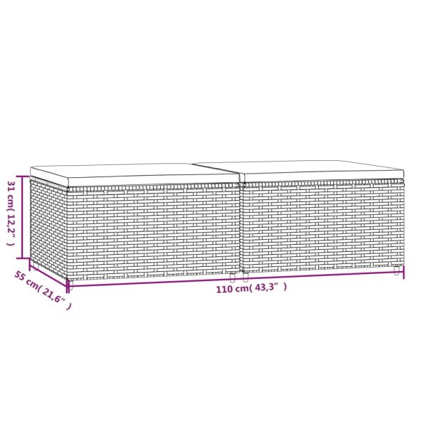 Apoios de pés para jardim com almofadões 2 pcs vime PE preto - Image 7
