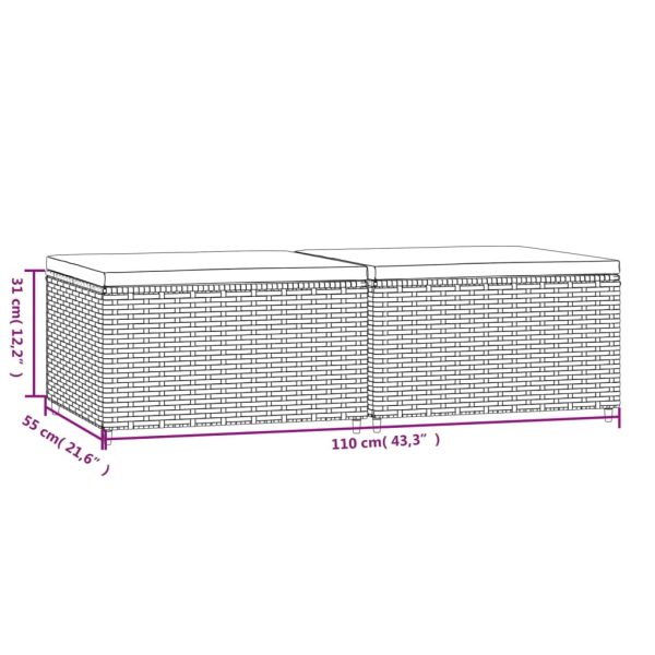 Apoios de pés para jardim com almofadões 2 pcs vime PE castanho - Image 7