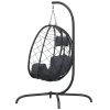 Cadeira forma ovo suspensa c/ almofadão vime PE/aço antracite - Image 4