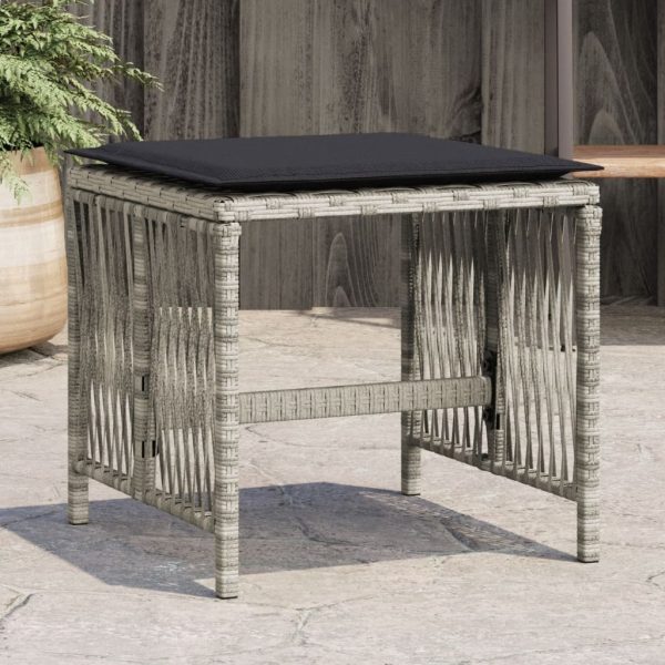 Bancos jardim c/ almofadões 4pcs 41x41x36cm vime PE cinza-claro