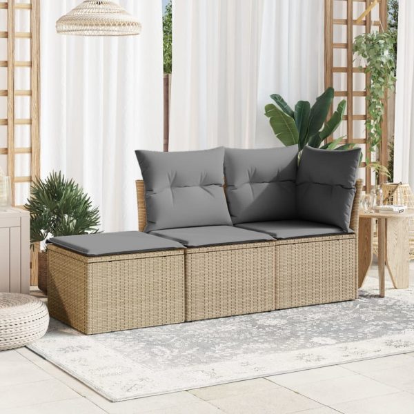 Banco de jardim com almofada 55x55x37 cm vime PE bege - Image 2