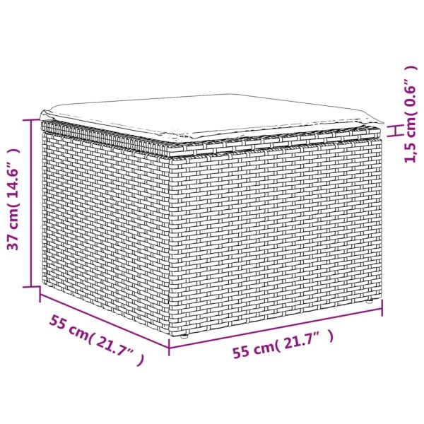 Banco de jardim com almofadão 55x55x37 cm vime PE cinzento - Image 6