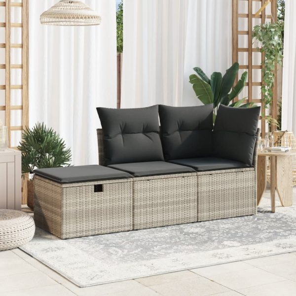Banco de jardim com almofada 55x55x37 cm vime PE cinzento claro - Image 2