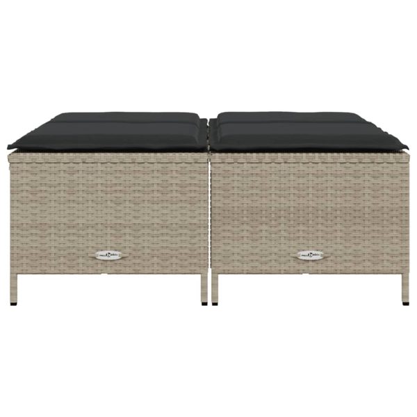 Bancos de jardim com almofadões 4 pcs vime PE cinzento-claro - Image 2
