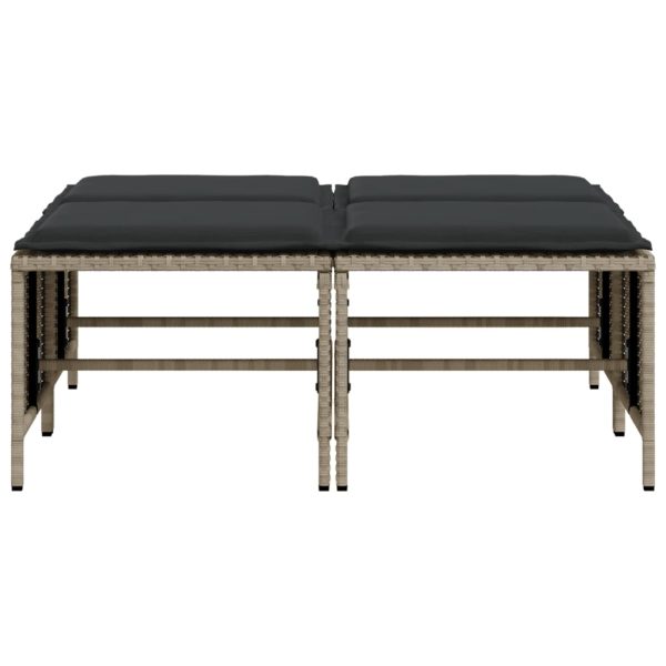 Bancos de jardim com almofadões 4 pcs vime PE cinzento-claro - Image 3