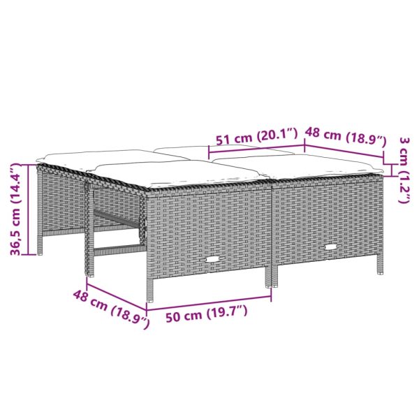 Bancos de jardim com almofadões 4 pcs vime PE cinzento-claro - Image 6
