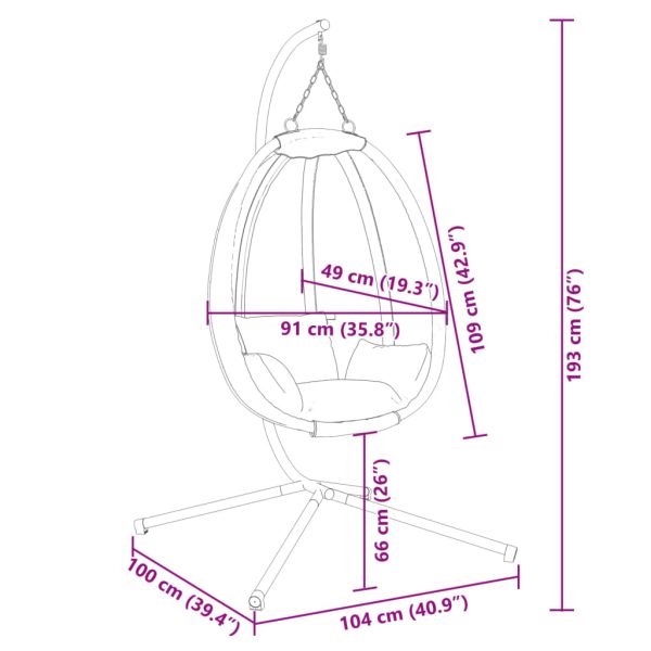 Cadeira forma de ovo suspensa c/ suporte tecido/aço antracite - Image 7