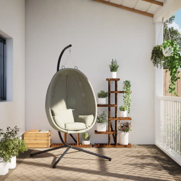 Cadeira em forma de ovo suspensa com suporte tecido/aço bege - Image 2
