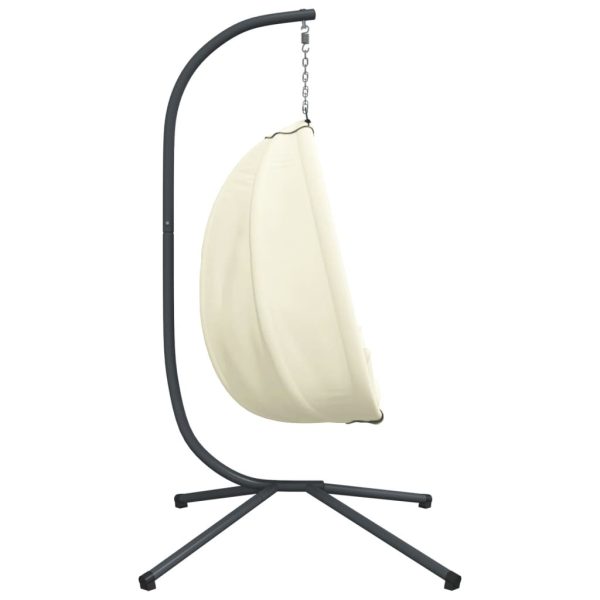 Cadeira em forma de ovo suspensa com suporte tecido/aço bege - Image 4