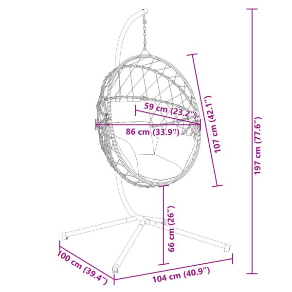 Cadeira em forma de ovo suspensa com suporte vime/aço bege - Image 7