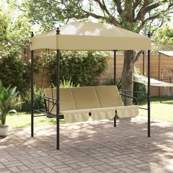 Banco baloiço para jardim com toldo aço areia - Image 2