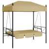 Banco baloiço para jardim com toldo aço areia - Image 3