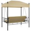 Banco baloiço para jardim com toldo aço areia - Image 6