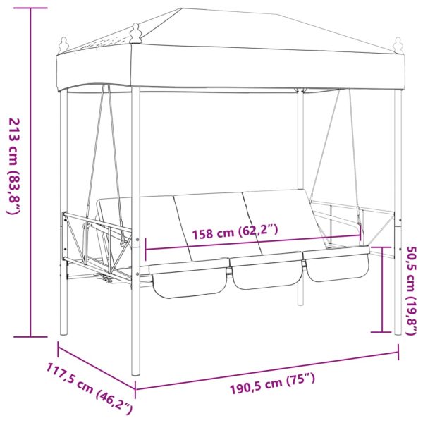 Banco baloiço para jardim com toldo aço cinzento-escuro - Image 10