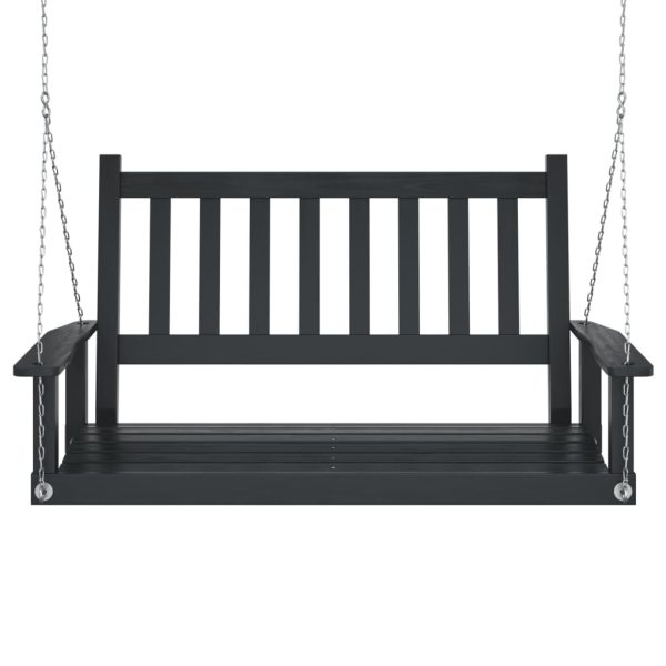 Banco de baloiço com correntes de metal abeto maciço preto - Image 3