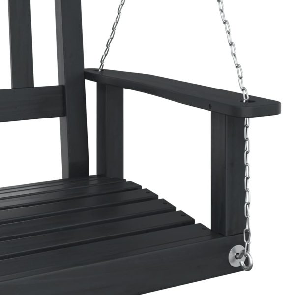 Banco de baloiço com correntes de metal abeto maciço preto - Image 6