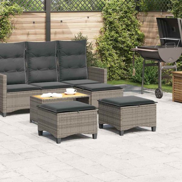 Bancos jardim com almofadas 2 unid 55x55x36 cm vime PE cinzento - Image 2