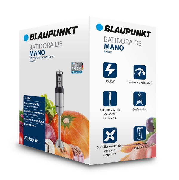 BATIDORA DE VARILLA BLAUPUNKT 1500W ACERO INOX - SEL. VELOCIDAD Y VASO - BOTON TURBO - Image 2