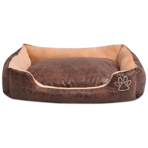 Cama p/ cães c/ almofada couro artificial PU tamanho M castanho - Image 3