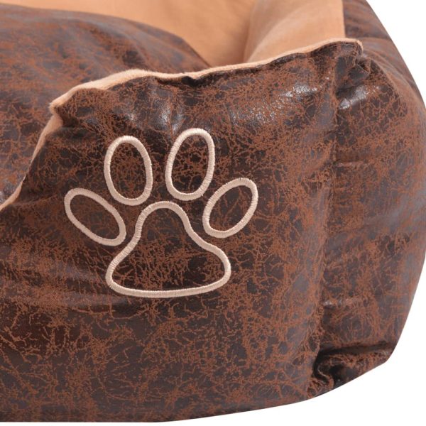 Cama p/ cães c/ almofada couro artificial PU tamanho M castanho - Image 4
