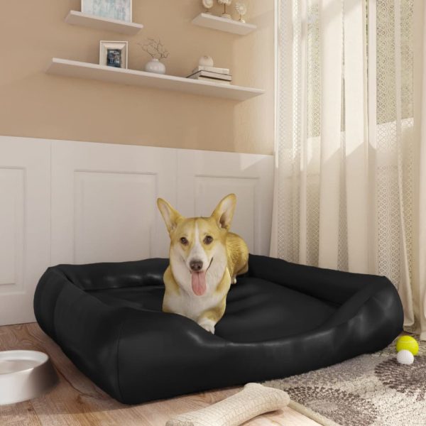 Cama para cães 80x68x23 cm couro artificial preto