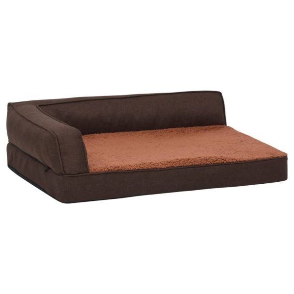 Cama para cães ergonómica 75x53cm aspeto linho pelúcia castanho - Image 2