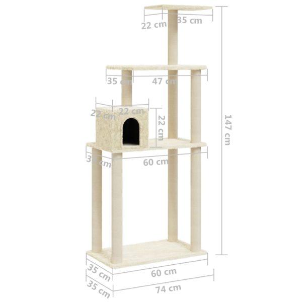 Árvore para gatos c/ postes arranhadores sisal 147 cm cor creme - Image 8