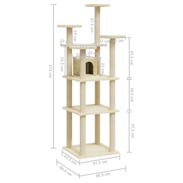 Árvore para gatos c/ postes arranhadores sisal 171 cm cor creme - Image 8